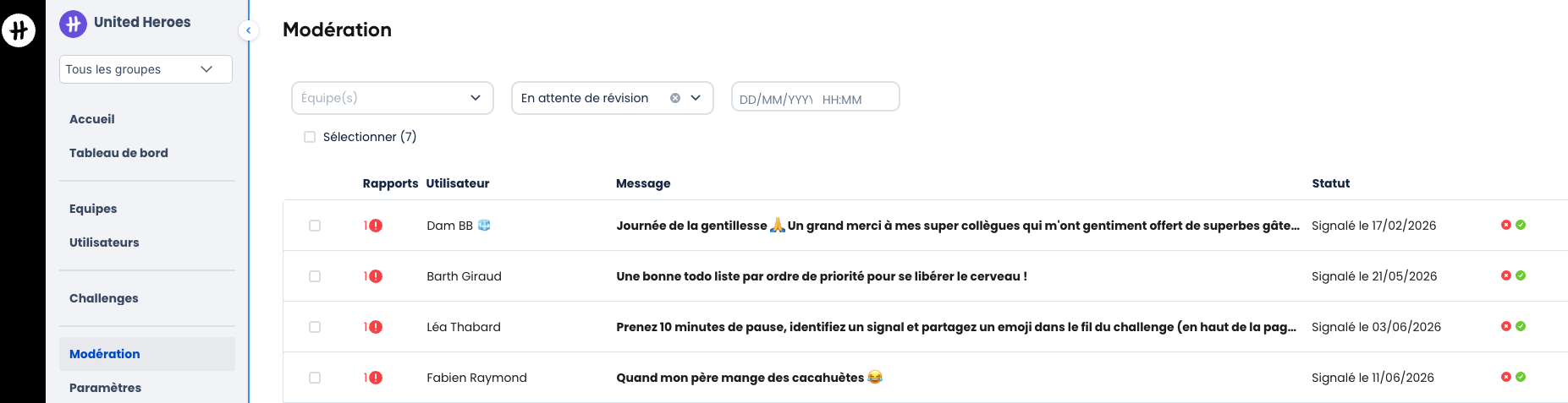Capture d'écran de la rubrique Modération