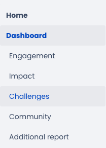 Screenshot of the Dashboard menu with the Challenges section highlighted