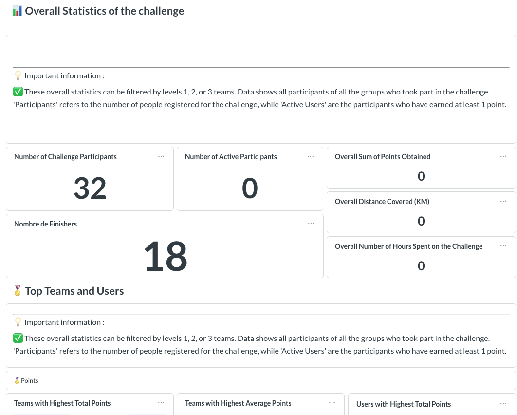 Screenshot of the Challenge's key indicators