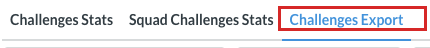 Screenshot of the Challenges Export tab, highlighted in red