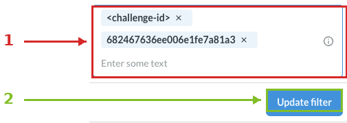 Captura de pantalla del campo Challenge ID y el botón Update filter