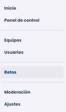 Captura de pantalla del menú principal con Challenges resaltado