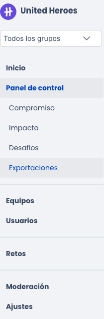 Captura de pantalla del menú Admin con sus secciones